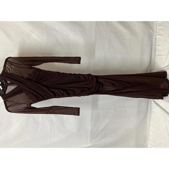 Bardot Veria Wrap Mesh Maxi Dress in Chocolate - Picture 3 of 8